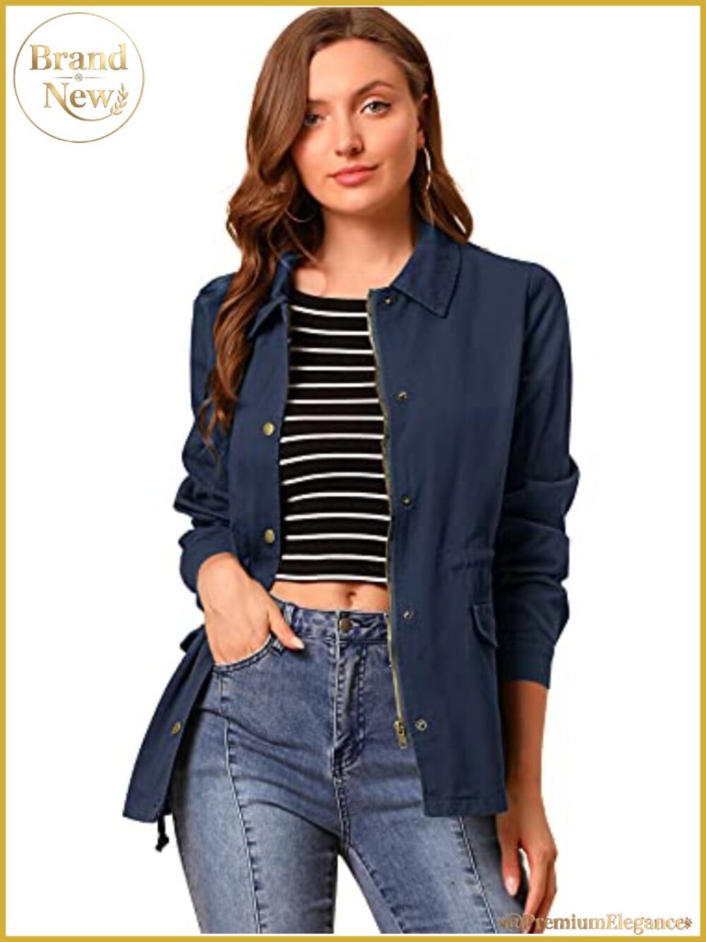 Women's Utility Jacket Zip Up Drawstring Waist Coat Cotton Casual